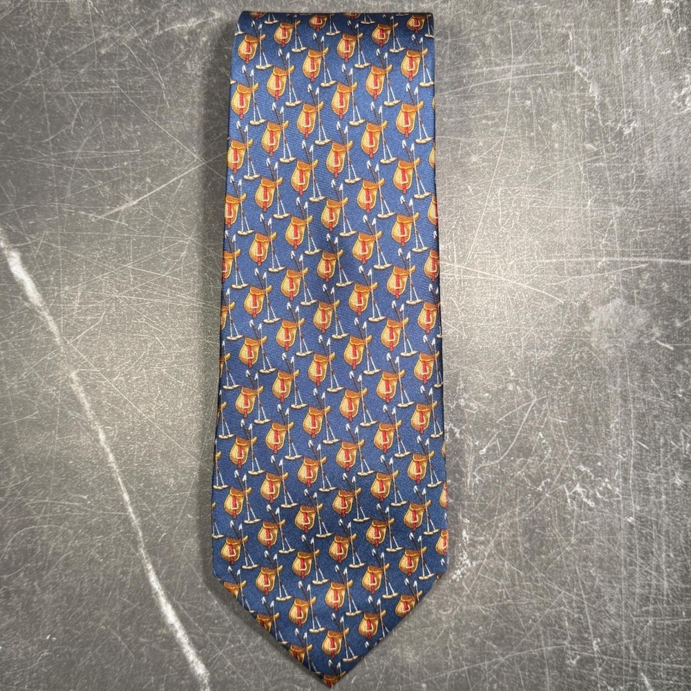 Mens Tie | Lauren Ralph Lauren | Navy Blue Silk Equestrian Saddle Polo Mallet‎